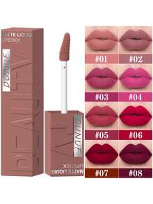 裸棕色哑光液体唇膏，丝绒性感深红色唇彩，不粘腻，持久唇妆 - 彩色 - 查看 4