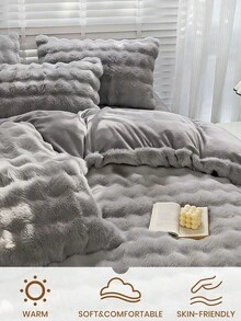 2/3pcs Bedding Set, Solid Color Bedding, Cozy Room Decor, Soft & Warm, Skin-Friendly & Comfortable, Easy Care & Durable, Suitable For Autumn/Winter, Guest Room & Bedroom, Fits Twin, Full, Queen, King Size Beds, Includes 1 Duvet Cover & 1/2 Pillow Shams, Home Textile, Bedding Gift, Machine Washable - Grey - View 5