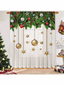1 قطعة ستائر مطبوعة شفافة ذات نمط كرة عيد الميلاد الرائعة واللامعة، نصف معتمة، سهلة التركيب بجيب للعصا. مناسبة لغرف النوم والمكاتب، ديكور عيد الميلاد الدافئ الذي يضيف إلى مساحتك جوًا احتفاليًا ولامعًا. ديكورات عيد الميلاد ديكورات المنزل ديكور الغرفة ديكور المنزل