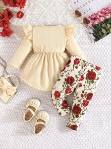 Baby Girls' Ruffled Long Sleeve Knitted Bow Top And Casual Pants Set, Outdoor Leisure Wear, Spring/Autumn - Multicolor - View 7