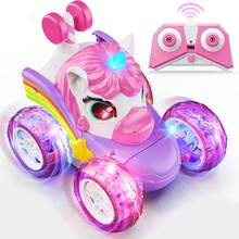 Remote Control Car RC Stunt Cars For Girl 360°Stunt Rotation 4WD Remote Cars For Kids 3-6 Double Sided RC Car With LED Lights,2.4GHz Electric Toy Car,Birthday Gift For 3 4 5 6 Year Old Girl - Pink - View 8