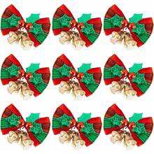 10个迷你蝴蝶结，圣诞树装饰蝴蝶结，圣诞花环装饰配件，圣诞装饰品，圣诞派对装饰，拍照道具，适用于圣诞用品、派对用品、摄影道具 - 綠金色 - 查看 1