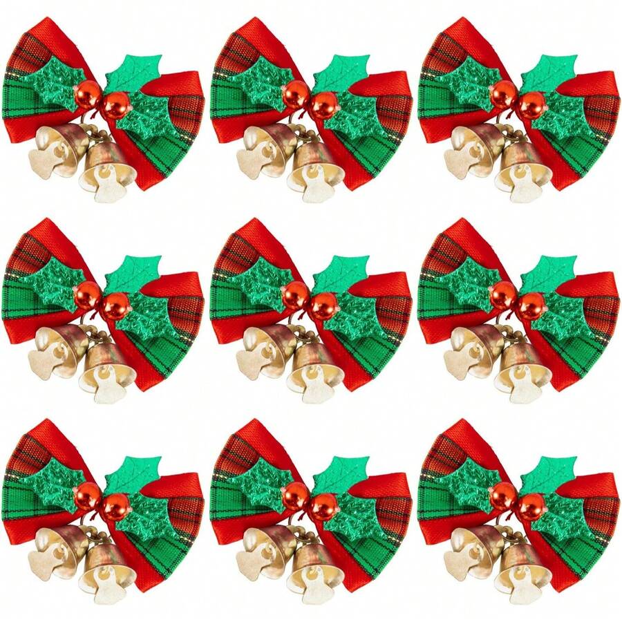10个迷你蝴蝶结，圣诞树装饰蝴蝶结，圣诞花环装饰配件，圣诞装饰品，圣诞派对装饰，拍照道具，适用于圣诞用品、派对用品、摄影道具 - 綠金色 - 查看 1