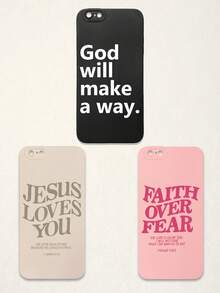 3pcs Christian Style Black/Beige/Pink Phone Cases Compatible With IPhone & Galaxy - Multicolor - View 15
