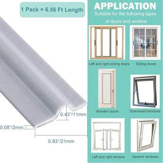 Draft Stopper Sweep, Door Weatherproofing Stripping, Window Seal Strip Self-Adhisive Soundproof Cuttable Weather Length 6.56Ft - Grey