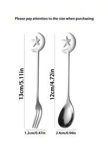 1/2件装勺子，304不锈钢材质，新月星辰图案 - 银色或金色餐具，咖啡餐具套装，斋月吉祥，开斋节快乐，星月设计（购买时请注意尺寸） - 彩色 - 查看 5