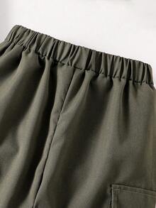 男童卡通印花圆领短袖上衣和工装裤套装 - 黑色 - 查看 6