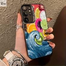 Funda con ilustración de frutas y olas para Samsung Galaxy S25ULTRA, S24PLUS, S23FE, S21PRO, S22, S20+, A03S, A05S, A14, A31, A53, A34, A10, A04E, M04, A33, A35, A55, A72, A71, A70, A22, A16, A06, A20S, A54, anti-suciedad, a la moda, moderna, colorida, plateada IMD - Colores mixtos - Ver 1