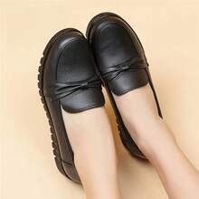 Mocasines casuales de moda para mujer, de estilo diario, sencillos, de caña baja, de color liso, con punta redonda, suaves y cómodos. - Negro - Ver 9