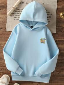 1件装青少年男童休闲印花套头卫衣，保暖内衬，长袖，秋冬季，学生/青少年服装 - 淺藍色 - 查看 4