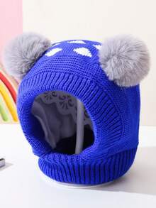 儿童秋冬护耳帽，男女通用婴儿防风雪帽，带双绒球，针织保暖帽 - 1PC - 查看 7