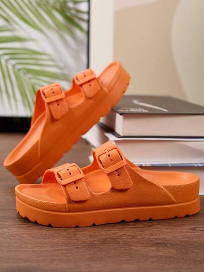 New Fashion Thick Bottom Elevated Sandals For Women, Versatile EVA Lightweight Comfortable Soft Durable Double Adjustable Strap Suitable For Party, Beach, Work, Casual Walking, Shock-Absorbing Slippers