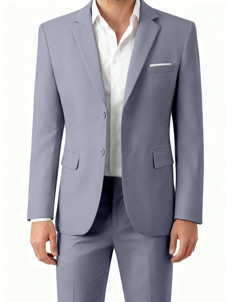 Mens Slim Fit 2-Piece Suit Two Buttons Notched Lapel Solid Suit Jacket Pants Set Tuxedo For Prom Concert Graduation Season Size XS-3XL Men's Spring New Products Suit Sets For Wedding Concert  Graduation Season - 淺灰色 - 查看 1