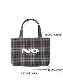 返校季特色格子帆布手提包，大容量通勤户外日常购物单肩手提包，女士款 - 彩色 - 查看 7