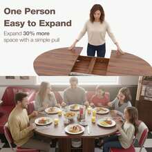 Advwin 43.3''–59'' Extendable Round Dining Table For 4–8, Modern Wood Oval Kitchen Table With Storage Shelf, Space-Saving Expandable Circle Dinner Table For Dining Room Or Living Room(Walnut) - Dark Wood Color - View 3