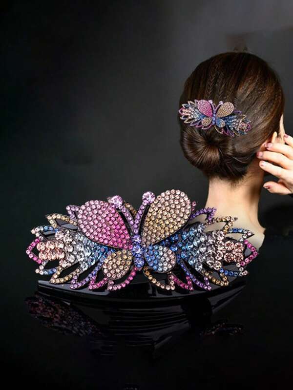 1pc Elegant Butterfly Duck Clip Hair Accessory, Shiny Zinc Alloy Retro Style Hair Clip