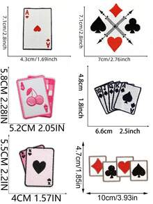 Bộ 3/6/12 miếng vá thêu hình quân bài và xúc xắc thời trang, huy hiệu hoạt hình dễ thương bằng polyester, miếng vá ủi tự làm cho quần áo, phụ kiện may vá, thích hợp cho ba lô, quần jean, áo khoác, áo phông, mũ, váy, v.v. - Nhiều màu - Xem 7