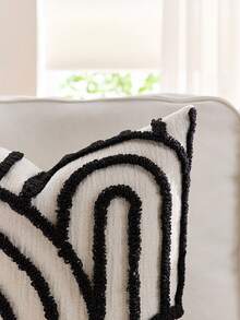 Bộ 1/2 vỏ gối họa tiết hình bán nguyệt, vỏ gối vuông thêu nhung vải canvas, dùng hàng ngày trong phòng ngủ, phòng khách, ghế sofa, sân, trang trí sân vườn, không lõi 30*50cm 45*45cm - màu đen - Xem 4