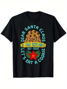 Camiseta Navideña Divertida para Niñas y Niños - Camiseta Gráfica "Querido Santa, Puedo Explicarte" con Diseño de Galleta - Camiseta de Algodón Suave y Transpirable - Lavable a Máquina - Atuendo de Fiesta Navideña - Regalo de Cumpleaños o Navidad - Negra con Letras Amarillas y Rojas - Edades 4-12 Años, Ropa de Temporada, Diseño Festivo y Juguetón, Ajuste Cómodo, Grandes Regalos para - Negro - Ver 1