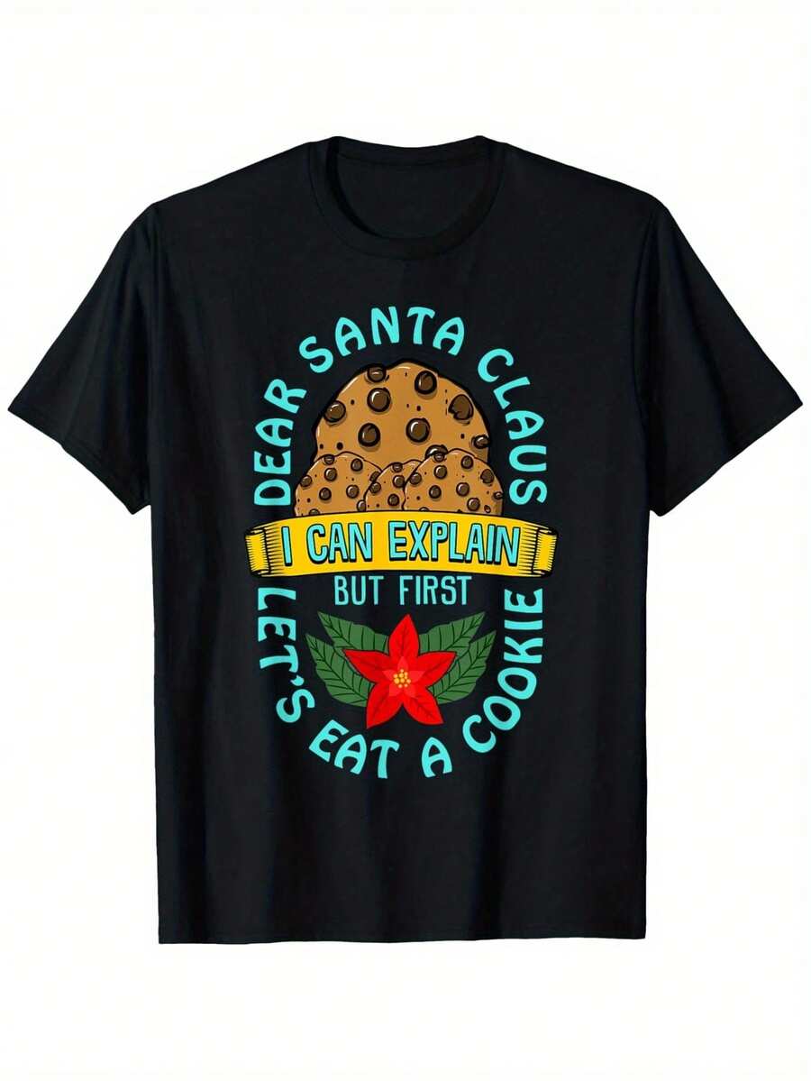 Camiseta Navideña Divertida para Niñas y Niños - Camiseta Gráfica "Querido Santa, Puedo Explicarte" con Diseño de Galleta - Camiseta de Algodón Suave y Transpirable - Lavable a Máquina - Atuendo de Fiesta Navideña - Regalo de Cumpleaños o Navidad - Negra con Letras Amarillas y Rojas - Edades 4-12 Años, Ropa de Temporada, Diseño Festivo y Juguetón, Ajuste Cómodo, Grandes Regalos para - Negro - Ver 1