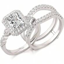 Wedding Band Bridal Ring Enhancer Engagement Ring Set Women 925 Sterling Silver Radiant Cubic Zirconia Size 5 - 10 - bạc + 7 - Xem 1