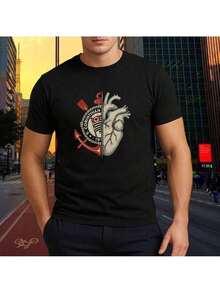 Men's Corinthians Heart Team T-Shirt, 100% Cotton, 30.1 Thread Count, New Release - 黑色 - 查看 2