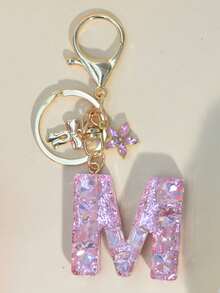 字母首字母钥匙扣可爱蝴蝶钥匙链环钱包包背包挂饰耳塞套保护套配饰女士女孩礼物汽车配饰包饰学校 - 銀色 - 查看 15