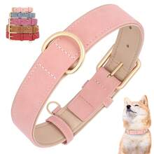 1pc Soft PU Adjustable Dog Collar, Available In Blue, Brown, And Pink - Pink - View 13