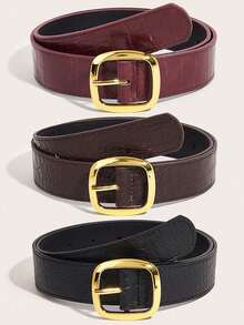 1/3pcs Buckle Waist Belt - Minimalist American Retro Decorative Skirt Suit Belt, Marble Texture Personalized Leather Belt - Subculture Black Pant Belt, Burgundy Casual Belt Suitable For Daily & School Wear - Multicolor - View 1