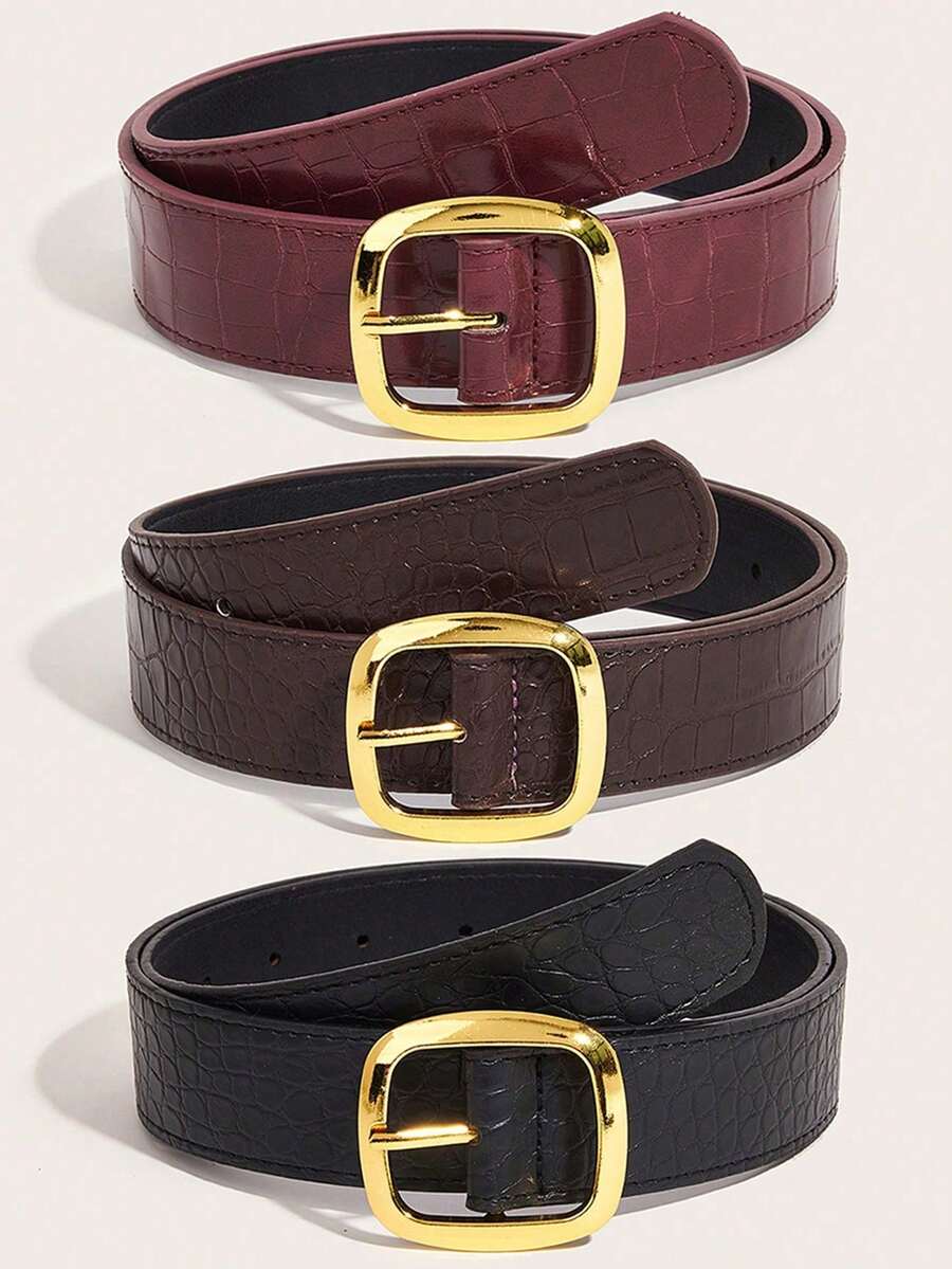 1/3pcs Buckle Waist Belt - Minimalist American Retro Decorative Skirt Suit Belt, Marble Texture Personalized Leather Belt - Subculture Black Pant Belt, Burgundy Casual Belt Suitable For Daily & School Wear - Multicolor - View 1