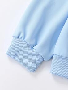 2件套卡通女孩豹纹爱心休闲套装，舒适百搭，适合春秋季户外活动，独特风格 - 藍色 - 查看 6