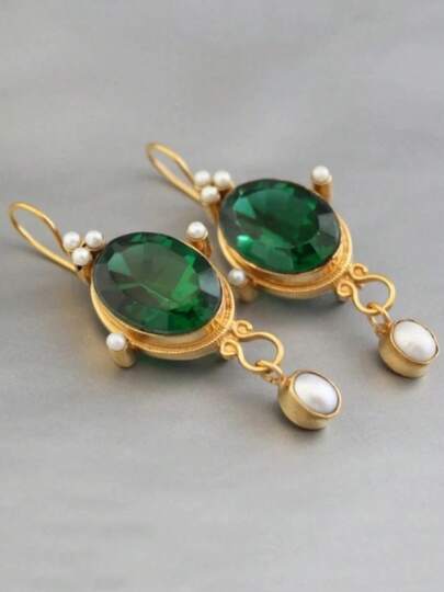 Vintage Elegant Long Pendant Earrings, Dark Green Pendant Earrings, Suitable For Women's Daily Accessories, Great Gift Choice