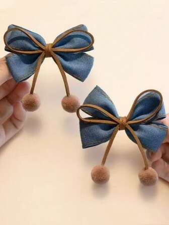 1/2pcs Minimalist Elegant Cute Fashion Denim Bow Pom Pom Duck Clip Hair Accessories, Versatile Hair Clips For Women, Hair Claws, Hair Slide, Hair Barrettes