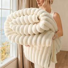 Super Soft Bubble Faux Rabbit Fur Blanket, Warm And Comfortable, Machine Washable, All-Season Plush, Throw,Queen, And King Sizes, Multifunctional Nap Blanket, Suitable For Office, Bedroom, Sofa, Travel, Double-Sided Usable, Shawl,Cooling Blanket.