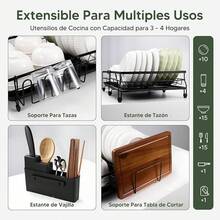 Escurridor de Platos de Acero Inoxidable, Escurridor de Platos Expandible Sobre el Fregadero, 360 °   Sistema de drenaje automático para vajillas, cristalería, cubiertos y soportes de accesorios de cocina. - 1 Niveles-Expandible - Ver 7