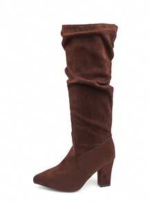 New Pleated Pointed Toe Stiletto High Heel Fashion Boots, Versatile Over-The-Knee Boots, Slim & Sexy Thigh High Boots For Women - 棕色 - 查看 14