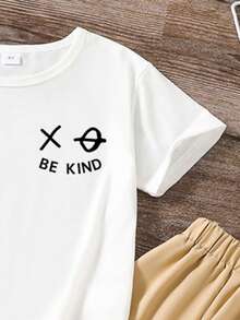 Young Boy Letter & Cartoon Bear Print Short Sleeve T-Shirt And Cargo Pants Set - Khaki - View 4