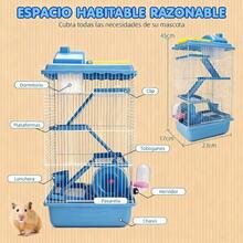 Jaula Premium Para Hámster,Jaula De Hámster De 4 Pisos Con Tobogán Y Hervidor De Agua Blue/marrón,23*17*44cm,Un parque infantil para animales pequeños, fácil de limpiar, resistente y duradero,Portátil y conveniente, la jaula para mascotas es pequeña y exquisita, bien ventilada, fácil de llevar a su mascota al hospital/juego al aire libre. Todo el dispositivo es muy ligero y se puede llevar fácilmente en viajes al aire libre, ya sea en paseos o excursiones. Pintura sin plomo, por lo que no es tóxica para los hámsters. - azul - Ver 3