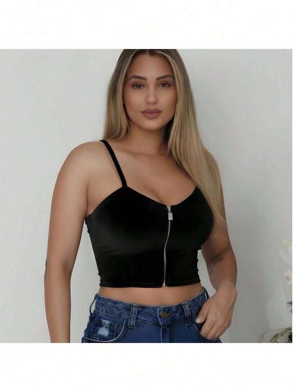 Cropped De Veludo Com Bojo e Zíper