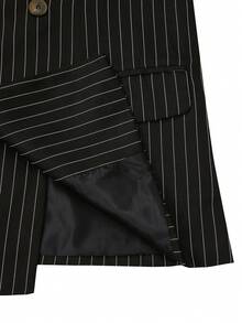 2pcs Men's Slim Fit Striped Double-Breasted Suit Set, Includes Jacket And Pants, Suitable For Business, Commute, Wedding, Party, Formal Occasions, Valentine's Day Gift - Black - View 6