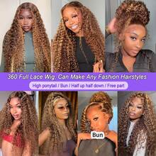 Glueless Wigs Human Hair Human Hair Curly Wig 250% Density Lace Frontal Wigs 4/27 Highlight Ombre Honey Blonde Human Hair Wig Ombre Highlight 4/27 Deep Wave Lace Front Wigs Hidden Strap 360 Drawstring Wigs Human Hair Pre Plucked Pre Bleached Deep Wave Full Lace Frontal Wig With Baby Hair 28 Inch Glueless Wigs Human Hair - S4/27 - 查看 10