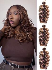 3 件装盒状辫子，松散卷曲钩针编织辫子，黑色发丝，法式扭发，女士合成接发，短卷发，钩针假发，高温纤维假发，女士蓬松波浪编织发型，自然造型辫子颜色：黑色、紫色、绿色、蓝色 - 彩色 - 查看 28