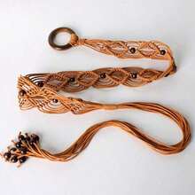 Spring And Summer Fashion Multi-Color Bohemian Retro Style Wax Rope Handmade Wooden Circle Braided Hollow Belt With Dress Belt Summer, School Fall, Autumn, Halloween - Multicolor - View 3