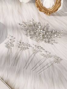 6pcs/Set Flower Wedding Hair Comb And Rhinestone Bridal Hairpins For Bride Bridesmaids Wedding Party Hair Accessories