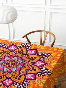 1pc Mandala Pattern Fabric Printed Tablecloth, Christmas Rectangular Lightly Water-Resistant Printed Dining Table Cloth, Suitable For Christmas Restaurant Living Room Decor Printed Tablecloth - Multicolor - View 3