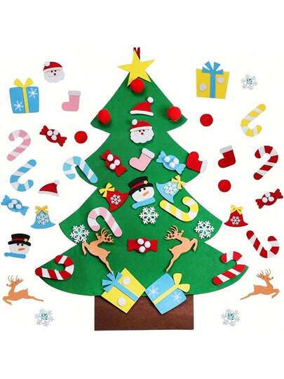 1 包毛毡圣诞树墙壁装饰，可拆卸悬挂装饰，适合圣诞礼物和家居装饰，圣诞节