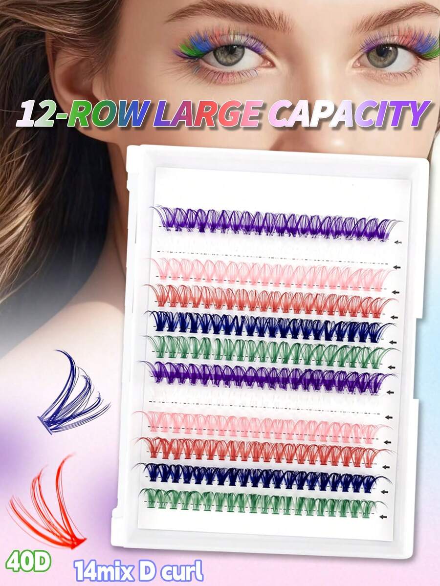 ELYCO 240pcs 3D Handmade Grafted False Eyelashes 40D Thick Curly D-Curl Natural Looking Lashes 0.07mm 14mm, 12 Rows Mixed Color Soft Cluster Curly Segmented Easy DIY For Daily And Occasion Use, Great Gift For Women And Girls