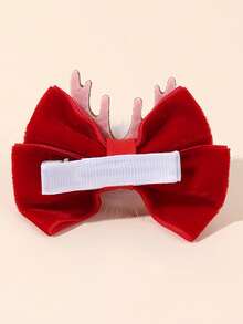 2pcs Christmas Reindeer Antlers Hair Bows For Baby Girls Bow Alligator Clips With Gold Glitter Reindeer Antlers Decor Solid Color Bow Hair Clips Solid Color Fall Winter Barrettes New Year Gift For Girls Elegant Hairpins Holiday Party Headpiece Baby Hair Accessories - Red - View 5