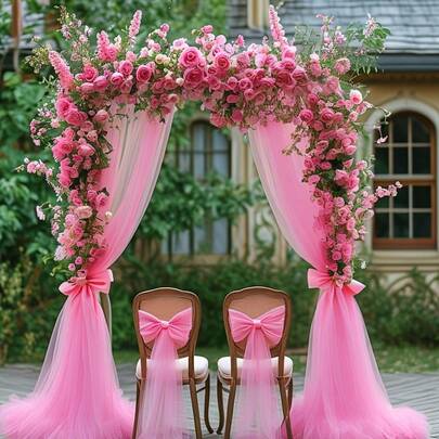 1件经典浅粉色薄纱面料，适用于婚礼拱门装饰，5.3英尺 x 32.9英尺，涤纶透明帘，适合用作仪式背景、通用节日装饰，无需电源，不含羽毛