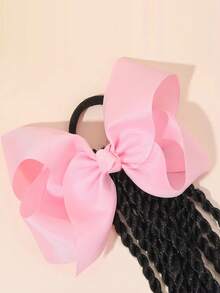 Ponytail With Beads Braids Hair Extension Detachable Synthetic Curly Hairpieces With Bows Protective For Girls Toddler 1pc Kids - Natural Black - View 8